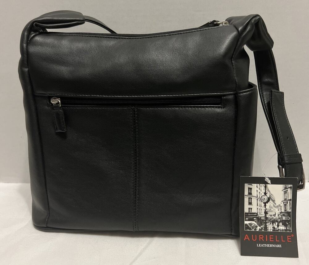 Aurielle Black Leather Shoulder bag Handbag Purse Cell Phone Pocket